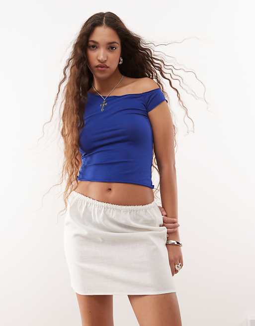 Asos COLLUSION Linen Look A-line Mini Skirt - IVORY