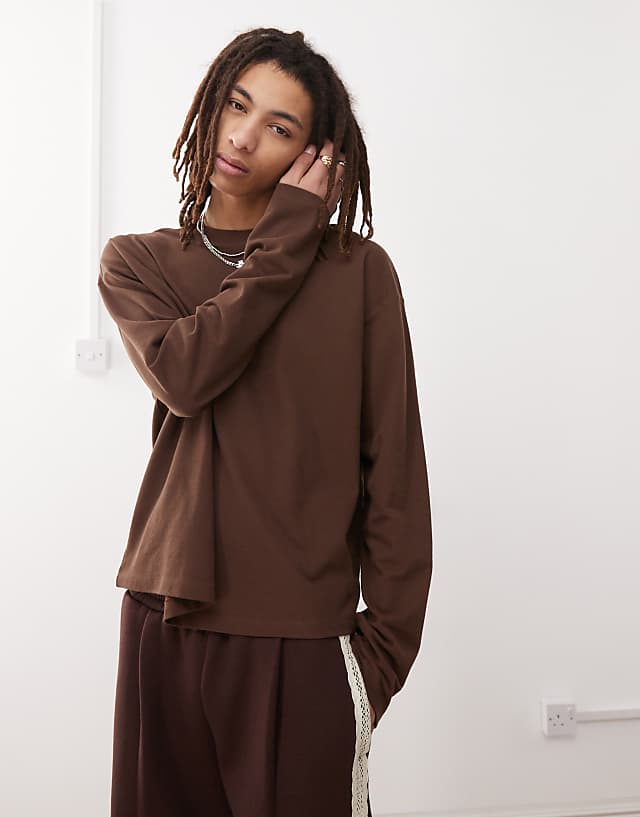 Asos COLLUSION Long Sleeve T-shirt In Brown