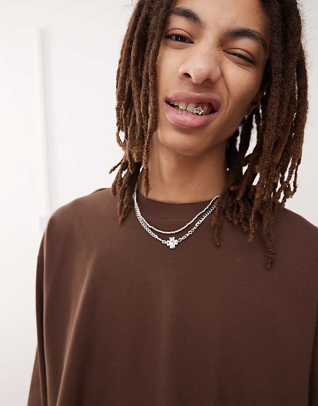 Asos COLLUSION Long Sleeve T-shirt In Brown