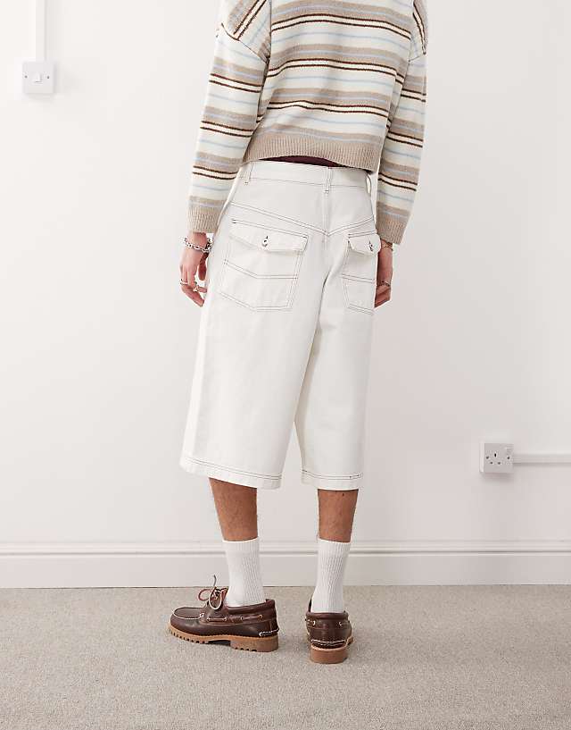Asos COLLUSION Low Rise Baggy Jort In Ecru