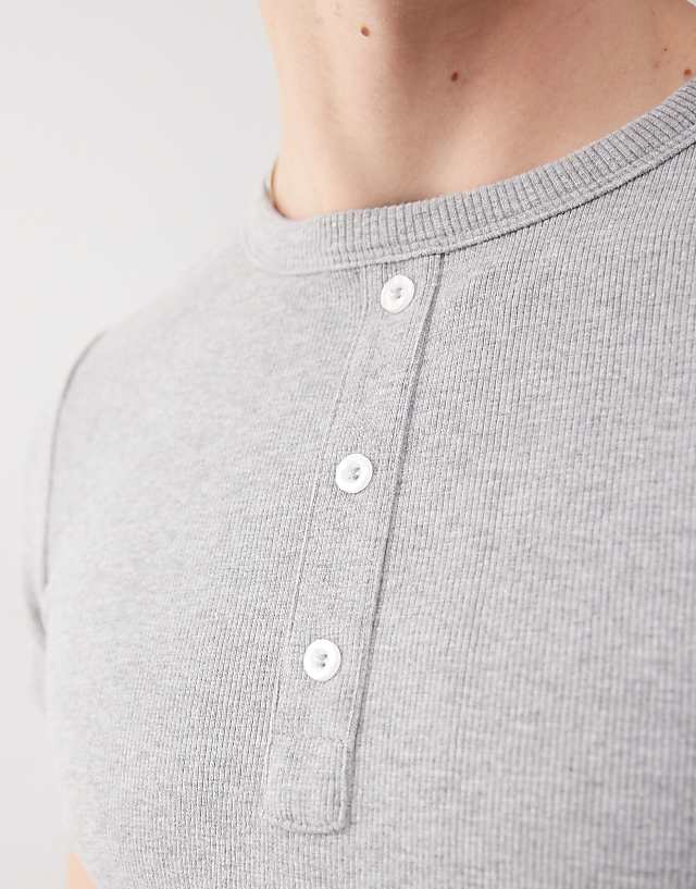 Asos COLLUSION Ribbed Henley T-shirt In Grey