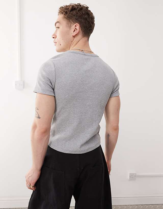 Asos COLLUSION Ribbed Henley T-shirt In Grey
