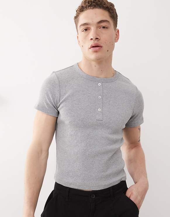 asos COLLUSION Ribbed henley t-shirt in grey