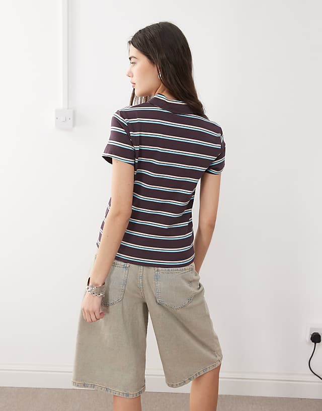 Asos COLLUSION Shrunken Stripe Polo In Brown