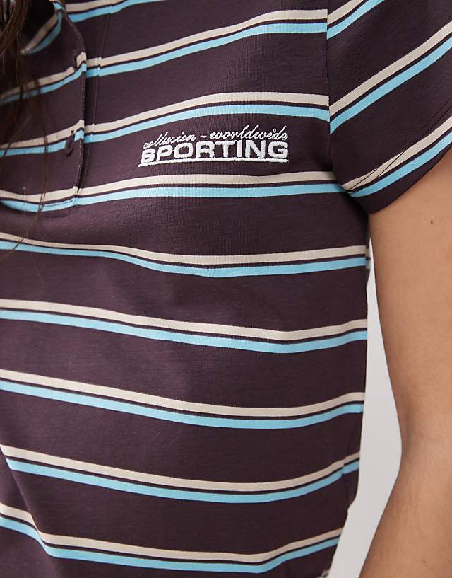 Asos COLLUSION Shrunken Stripe Polo In Brown