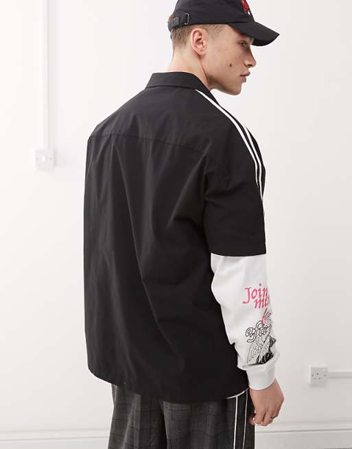 Asos COLLUSION Stripe Shoulder SL Shirt In Black
