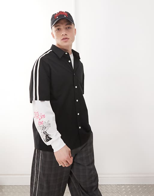 asos COLLUSION stripe shoulder SL shirt in black
