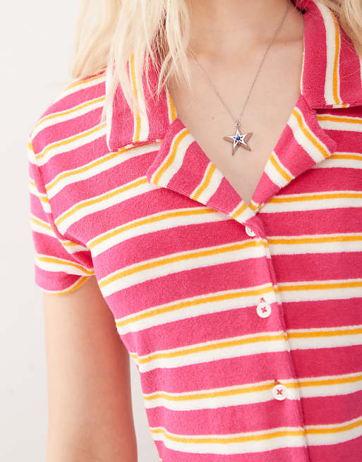 Asos COLLUSION Towelling Beach Playsuit In Stripe