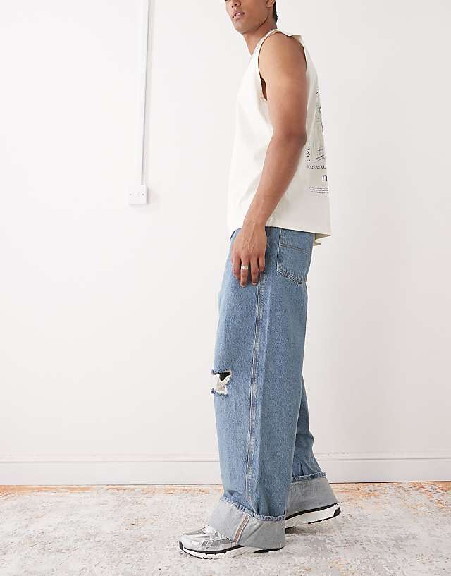 Asos COLLUSION Turn-up Baggy Jean In Mid Wash