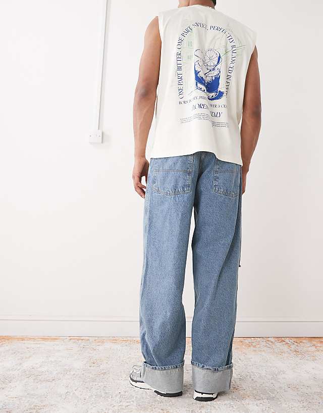 Asos COLLUSION Turn-up Baggy Jean In Mid Wash