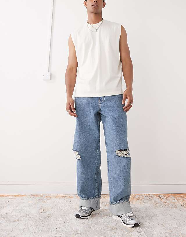 asos COLLUSION turn-up baggy jean in mid wash
