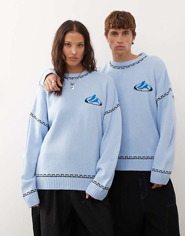 Asos COLLUSION Unisex Blue Jumper With Surf Print
