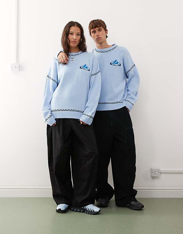 Asos COLLUSION Unisex Blue Jumper With Surf Print