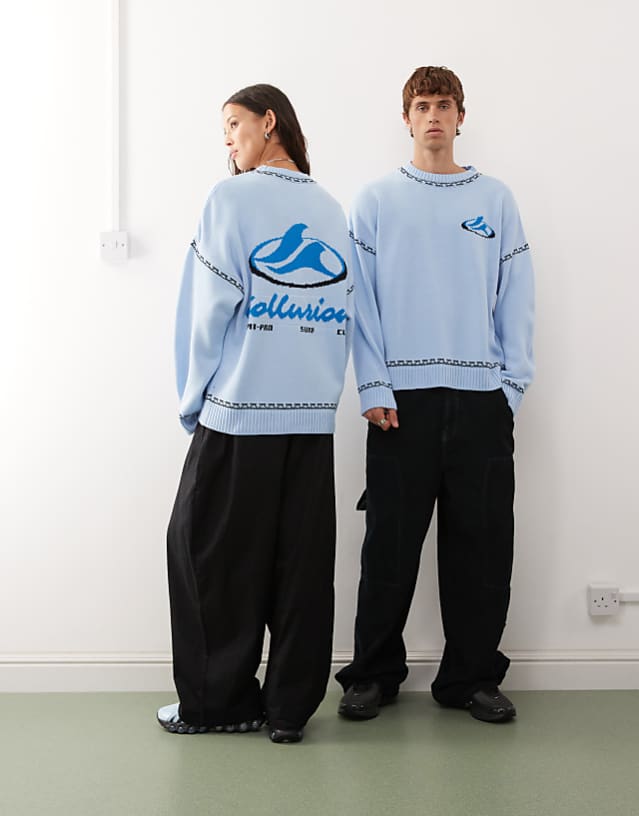 asos COLLUSION Unisex blue jumper with surf print