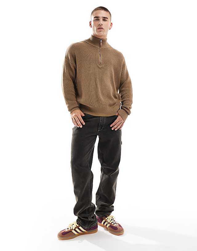 Asos Cotton On Knitted Long Sleeve Polo Top In Tan