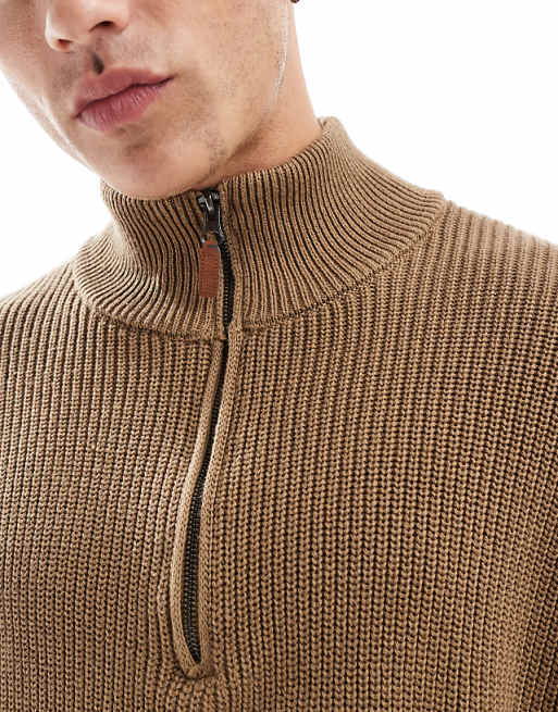 Asos Cotton On Knitted Long Sleeve Polo Top In Tan