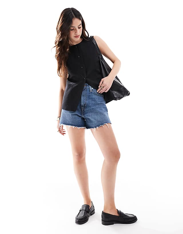 Asos Cotton On Sienna Linen Cotton Vest In Black