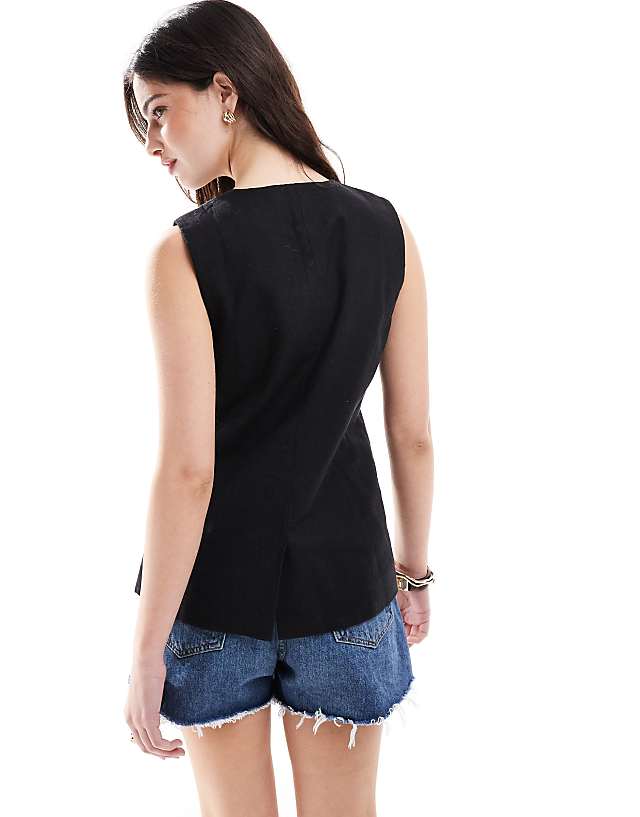 Asos Cotton On Sienna Linen Cotton Vest In Black