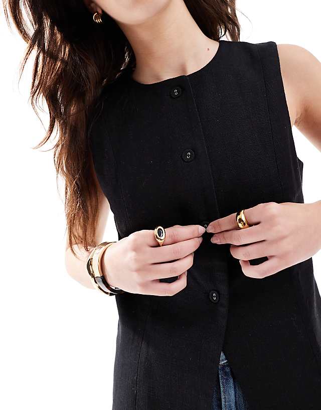 Asos Cotton On Sienna Linen Cotton Vest In Black