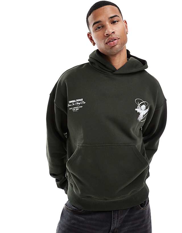 Asos Criminal Damage Cherub Hoodie Green In Green