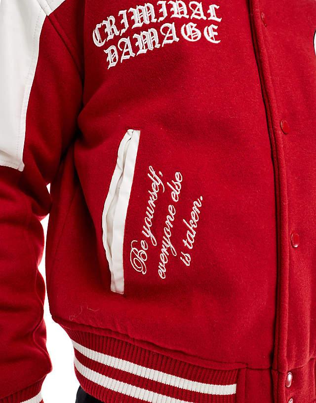 Asos Criminal Damage Letterman Jacket Red In Red