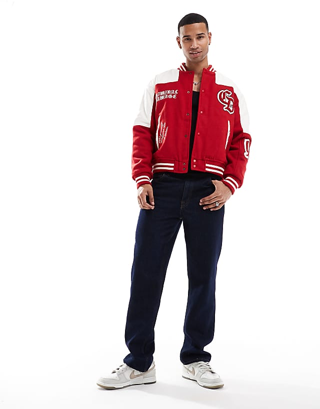 Asos Criminal Damage Letterman Jacket Red In Red