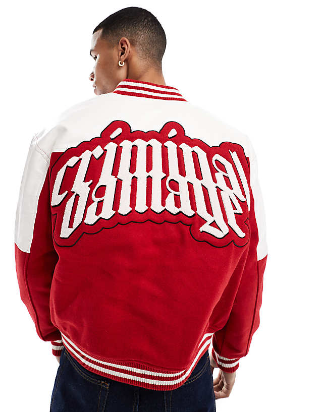 asos Criminal Damage Letterman jacket red in red