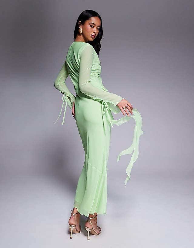 Asos Daska Chiffon Ruffle Maxi Dress In Pistachio