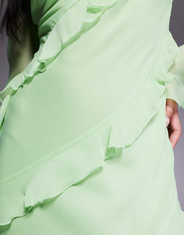 Asos Daska Chiffon Ruffle Maxi Dress In Pistachio