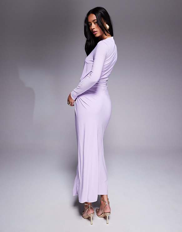 Asos Daska Twist Front Dress In Lilac