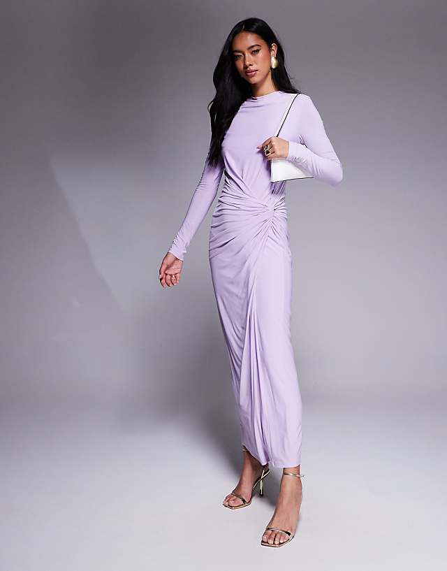 Asos Daska Twist Front Dress In Lilac