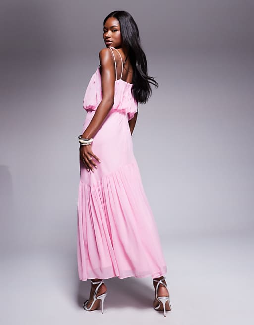 Asos ASOS DEISGN Blouson Cami Maxi Dress With Pephem In Pink