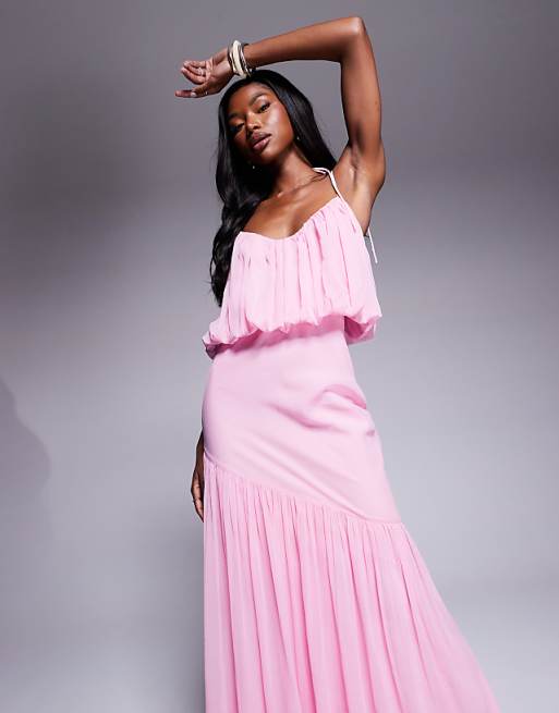 Asos ASOS DEISGN Blouson Cami Maxi Dress With Pephem In Pink