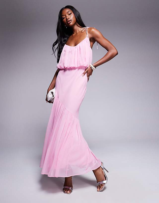 asos ASOS DEISGN blouson cami maxi dress with pephem in pink