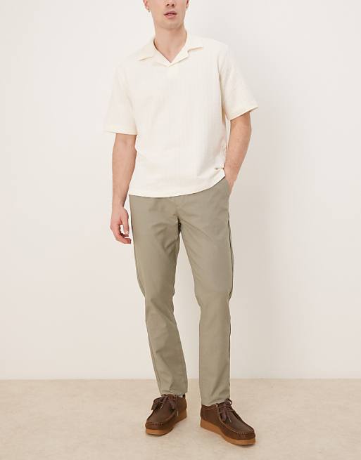 asos ASOS DEISGN linen rich slim trouser with elasticated waist in khaki