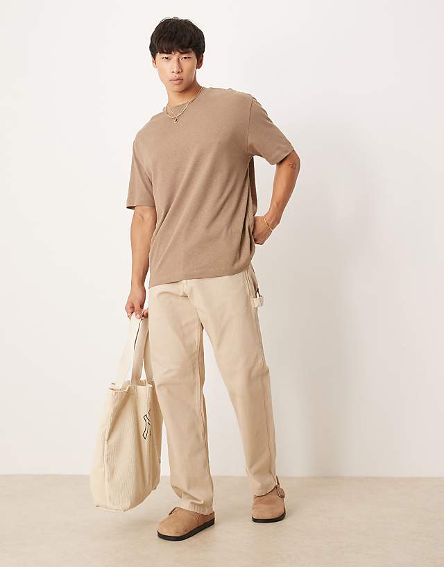 Asos ASOS DESGIN Relaxed Linen Mix T-shirt In Brown