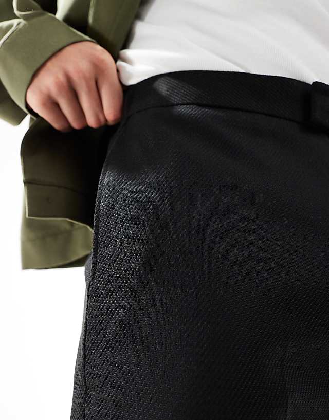 Asos ASOS DESIG Smart Tapered Fit Trousers With In Black Twill With Half Elasticated Waist