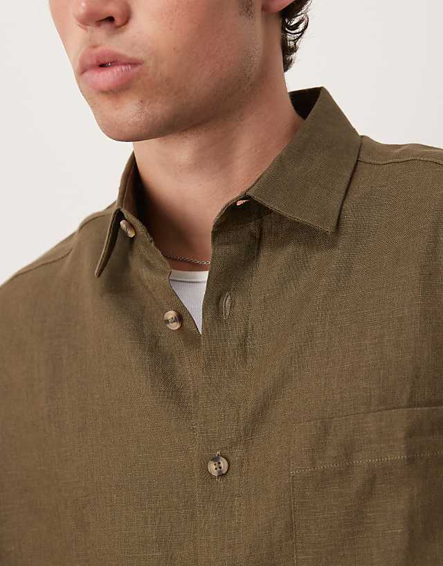 Asos ASOS DESIGN 100% Linen Boxy Oversized Shirt In Khaki