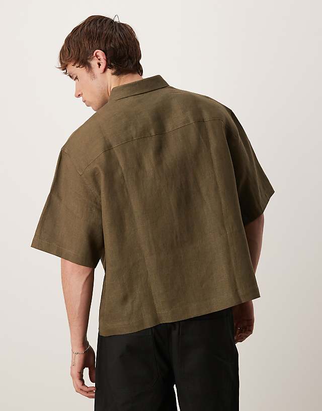 Asos ASOS DESIGN 100% Linen Boxy Oversized Shirt In Khaki