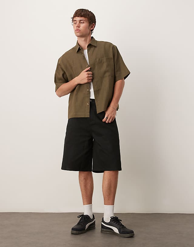 Asos ASOS DESIGN 100% Linen Boxy Oversized Shirt In Khaki