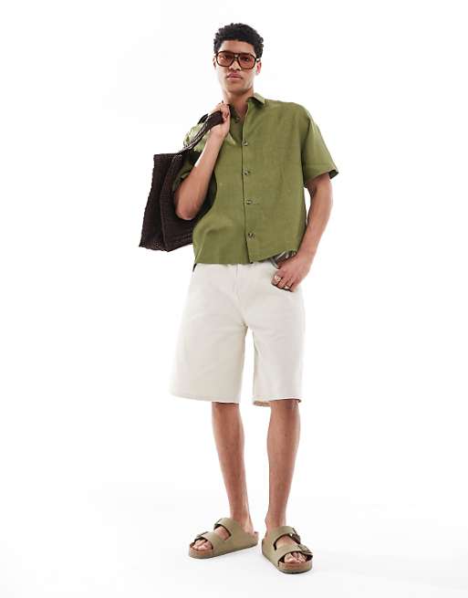 Asos ASOS DESIGN 100% Linen Boxy Regular Shirt In Dusty Green