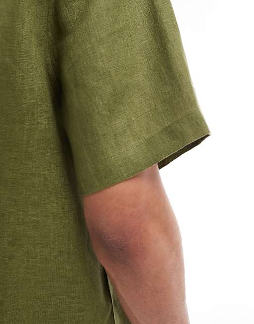 Asos ASOS DESIGN 100% Linen Boxy Regular Shirt In Dusty Green