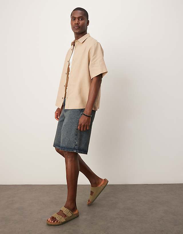 Asos ASOS DESIGN 100% Linen Boxy Regular Shirt In Sand
