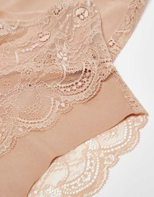 Asos ASOS DESIGN 3 Pack No Vpl And Lace Brazilian Brief In Beige