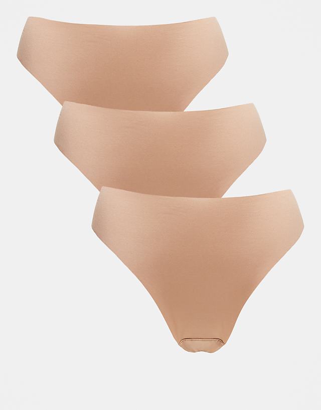 asos ASOS DESIGN 3 pack no vpl brazilian brief in beige