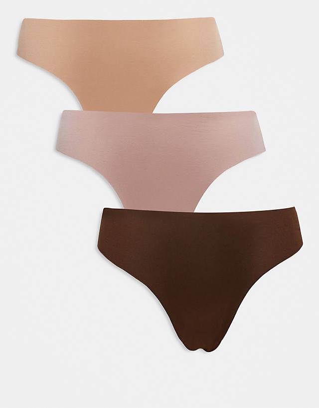 asos ASOS DESIGN 3 pack no vpl brazilian brief in neutrals