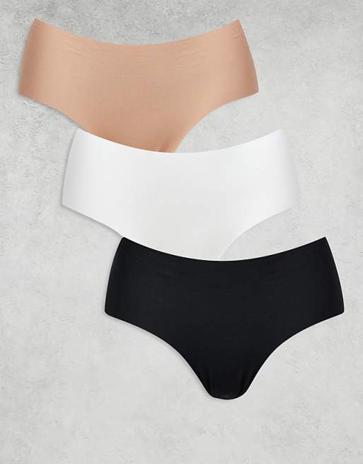 asos ASOS DESIGN 3 pack no vpl hipster short in black white & beige
