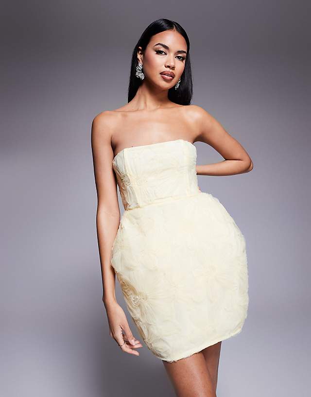 asos ASOS DESIGN 3D textured flower mini dress with moulded hip detail in buttermilk
