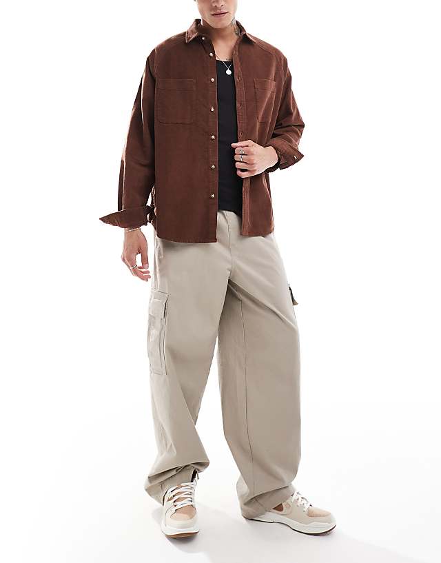 Asos ASOS DESIGN 90's Oversized Cord Shirt In Brown