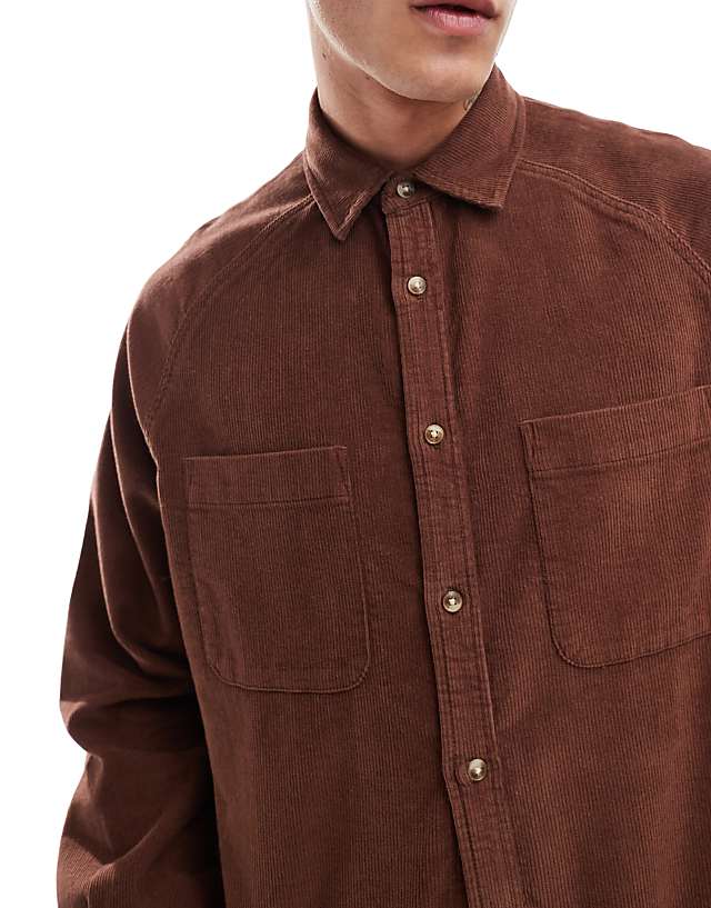 Asos ASOS DESIGN 90's Oversized Cord Shirt In Brown